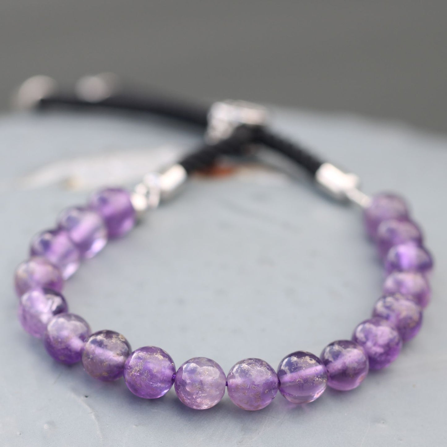 Gemstone Black String Bracelet - Amethyst