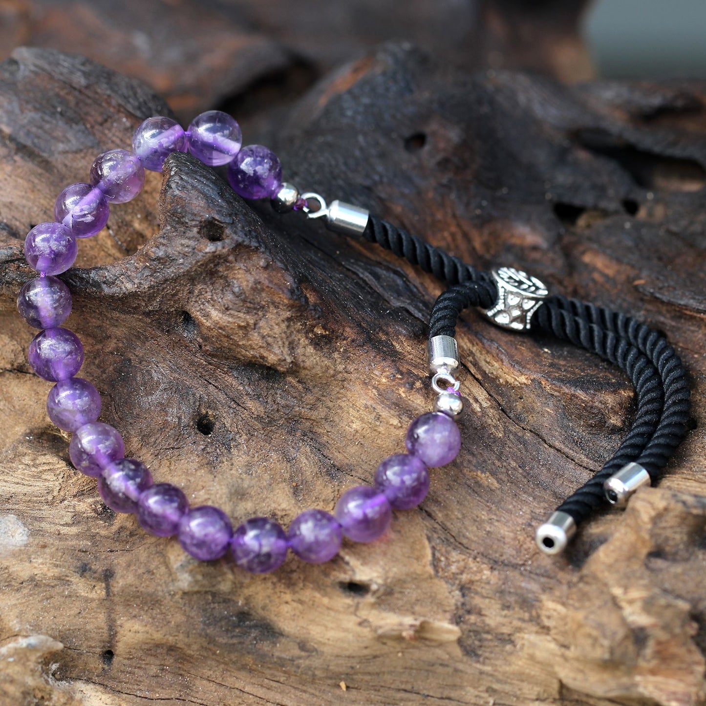 Gemstone Black String Bracelet - Amethyst