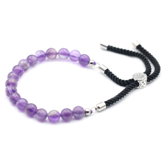 Gemstone Black String Bracelet - Amethyst